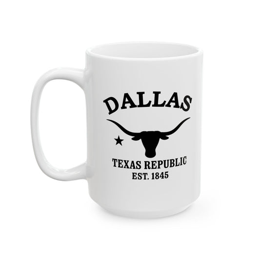 Dallas Texas Vintage Retro Ceramic Mug - Black Logo