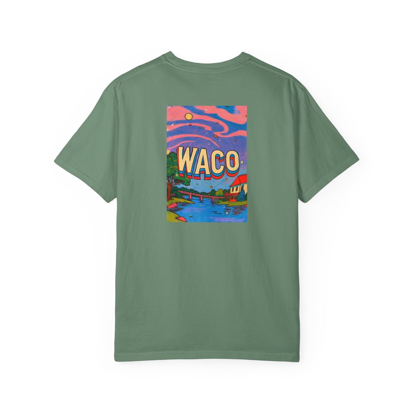 Waco Texas Vintage Retro Back Printed Art Series Cotton Tee - Black Logo