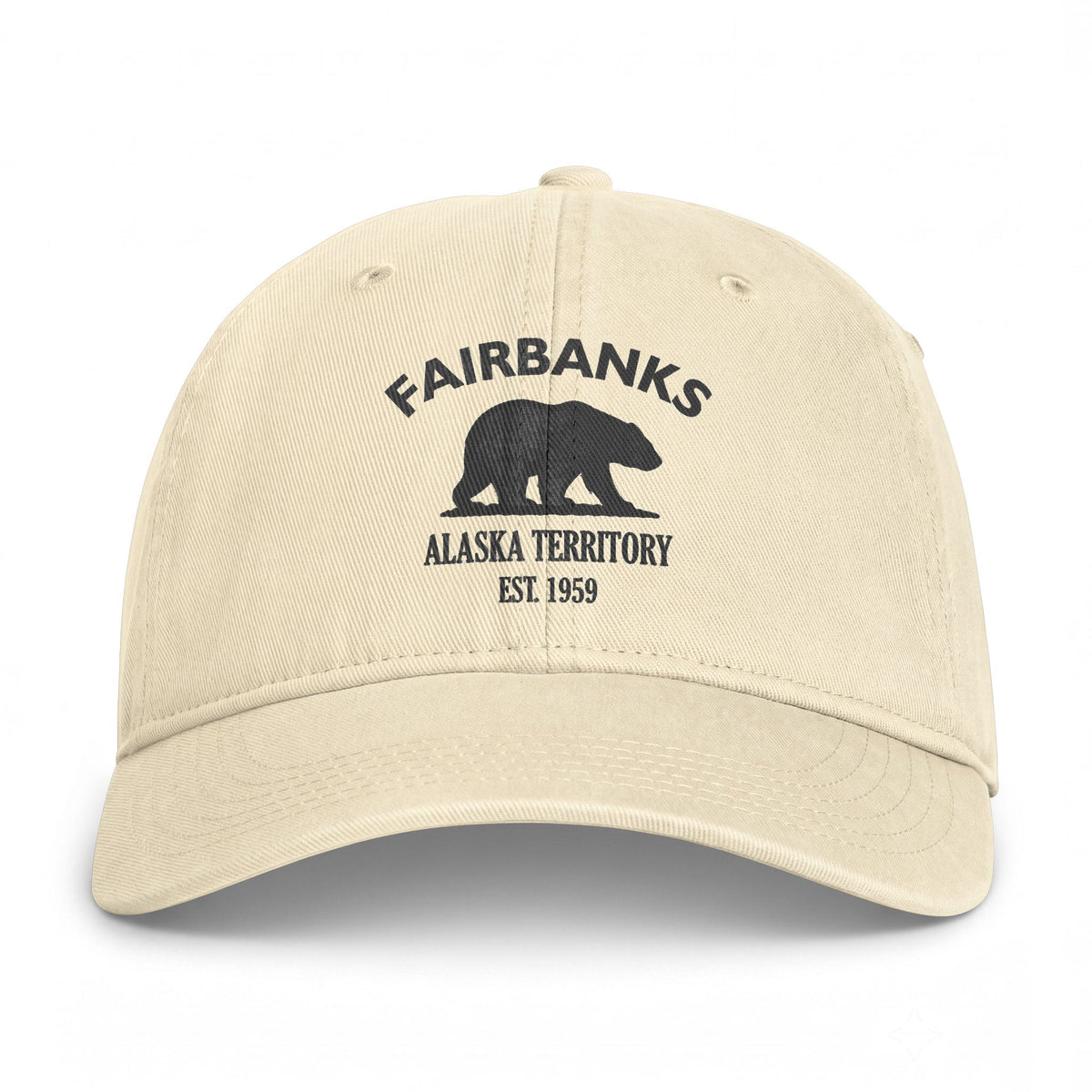 Fairbanks Alaska Distressed Cotton Cap - Charcoal Print Logo