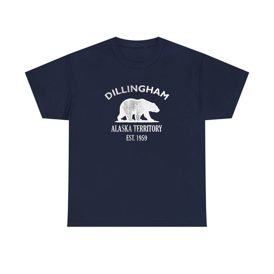 Dillingham Alaska Vintage Retro Unisex Heavy Cotton Tee - White Logo