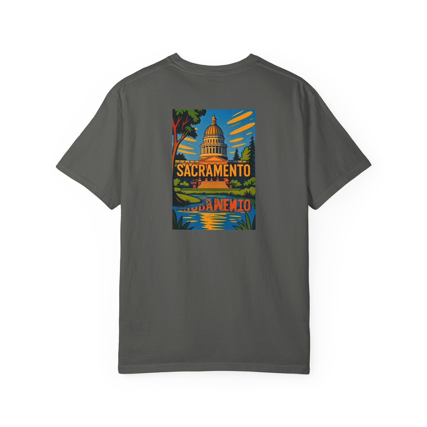 Sacramento California Vintage Retro Back Printed Art Series Cotton Tee - Black Logo