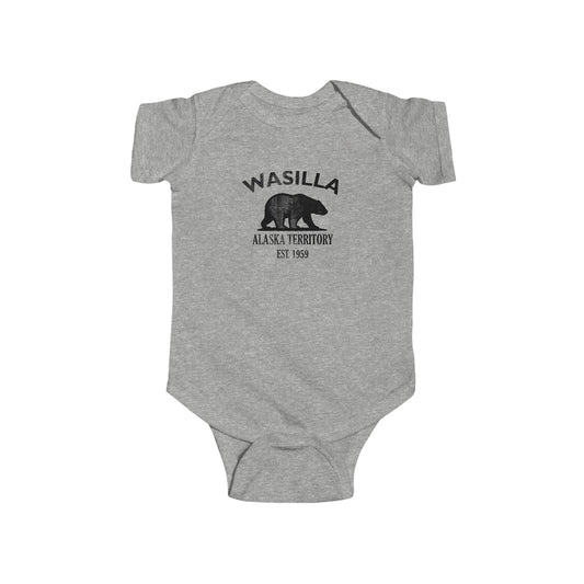 Wasilla Alaska Vintage Retro Cotton Jersey Baby Bodysuit - Black Logo