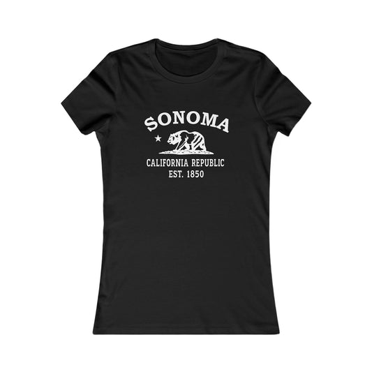 Sonoma California Vintage Retro Womens Fitted Ringspun Cotton Tee - White Logo