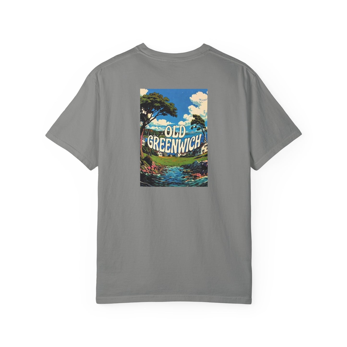 Old Greenwich Connecticut Vintage Retro Back Printed Art Series Cotton Tee - Black Logo