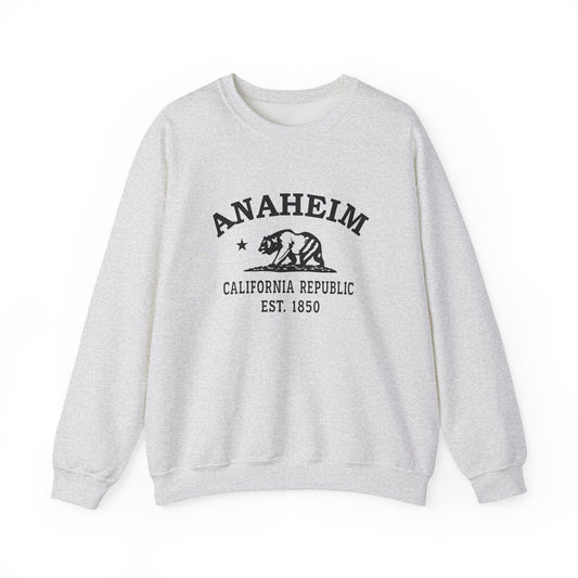 Anaheim California Vintage Retro Unisex Heavy Crewneck Sweatshirt - Black Logo