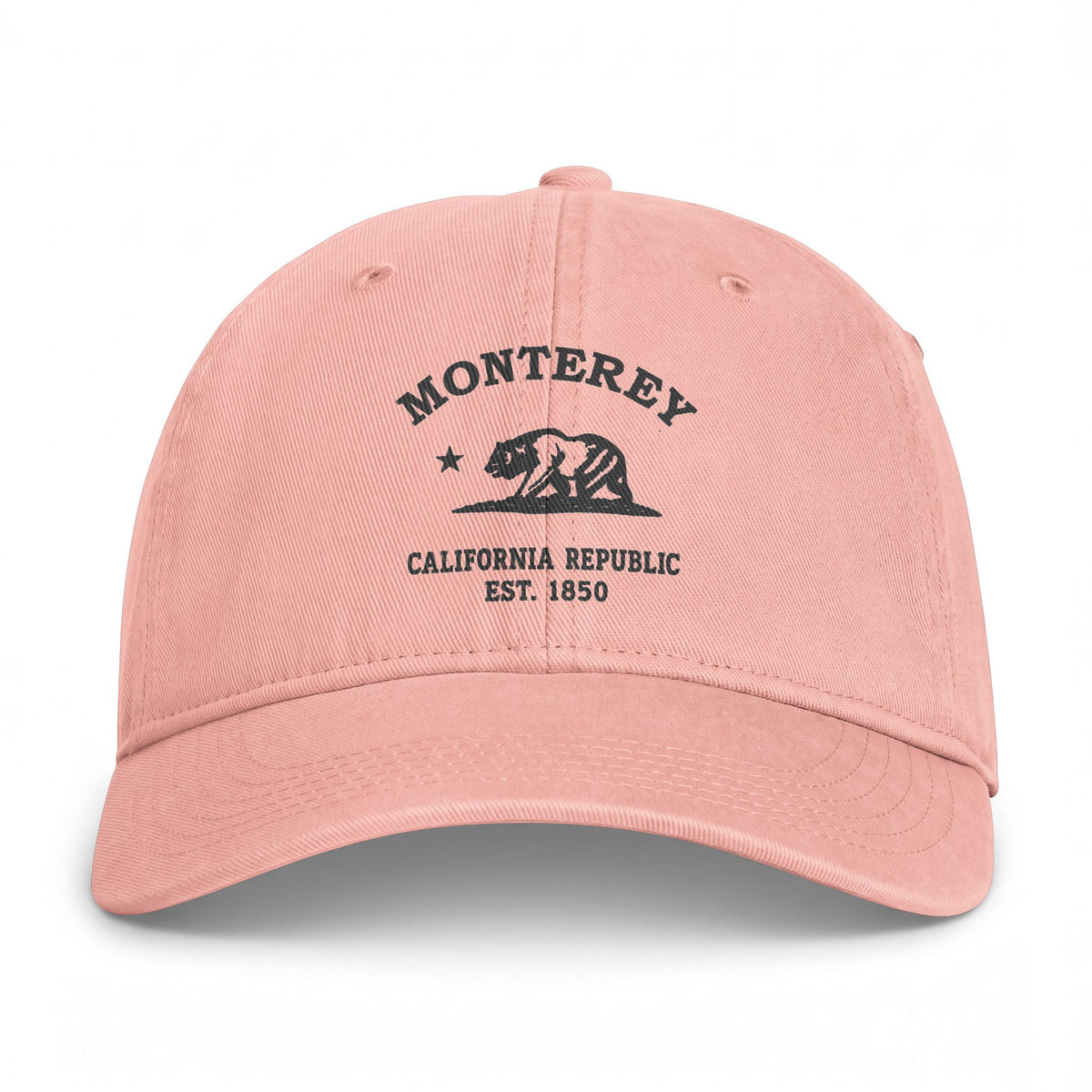 Monterey California Retro Vintage Washed Cap, Peachy, Charcoal Logo