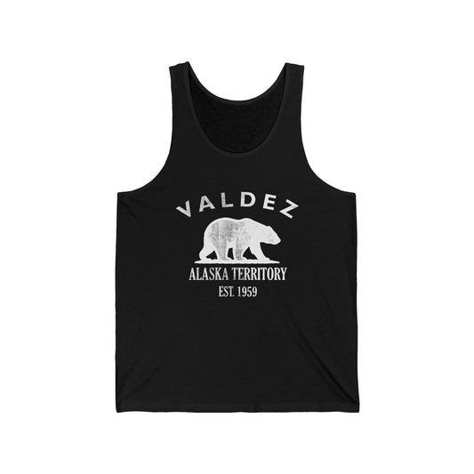 Valdez Alaska Unisex Cotton Jersey Tank Top - White Logo