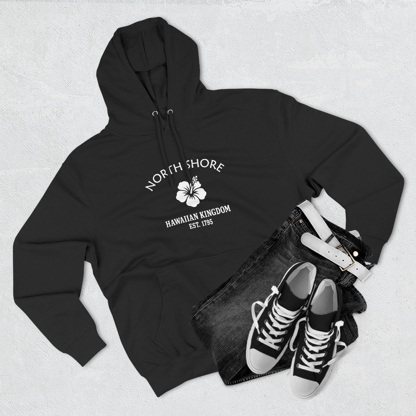 North Shore Hawaii Vintage Retro Unisex Heavy Cotton Hoodie - White Logo