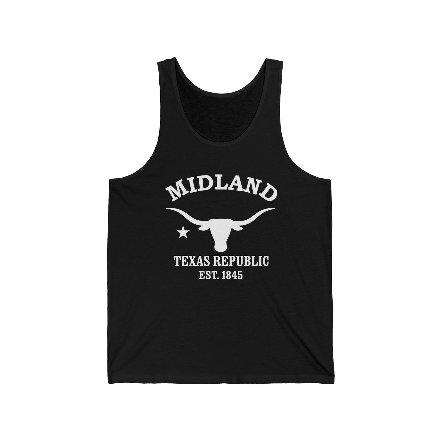 Midland Texas Unisex Cotton Jersey Tank Top - White Logo