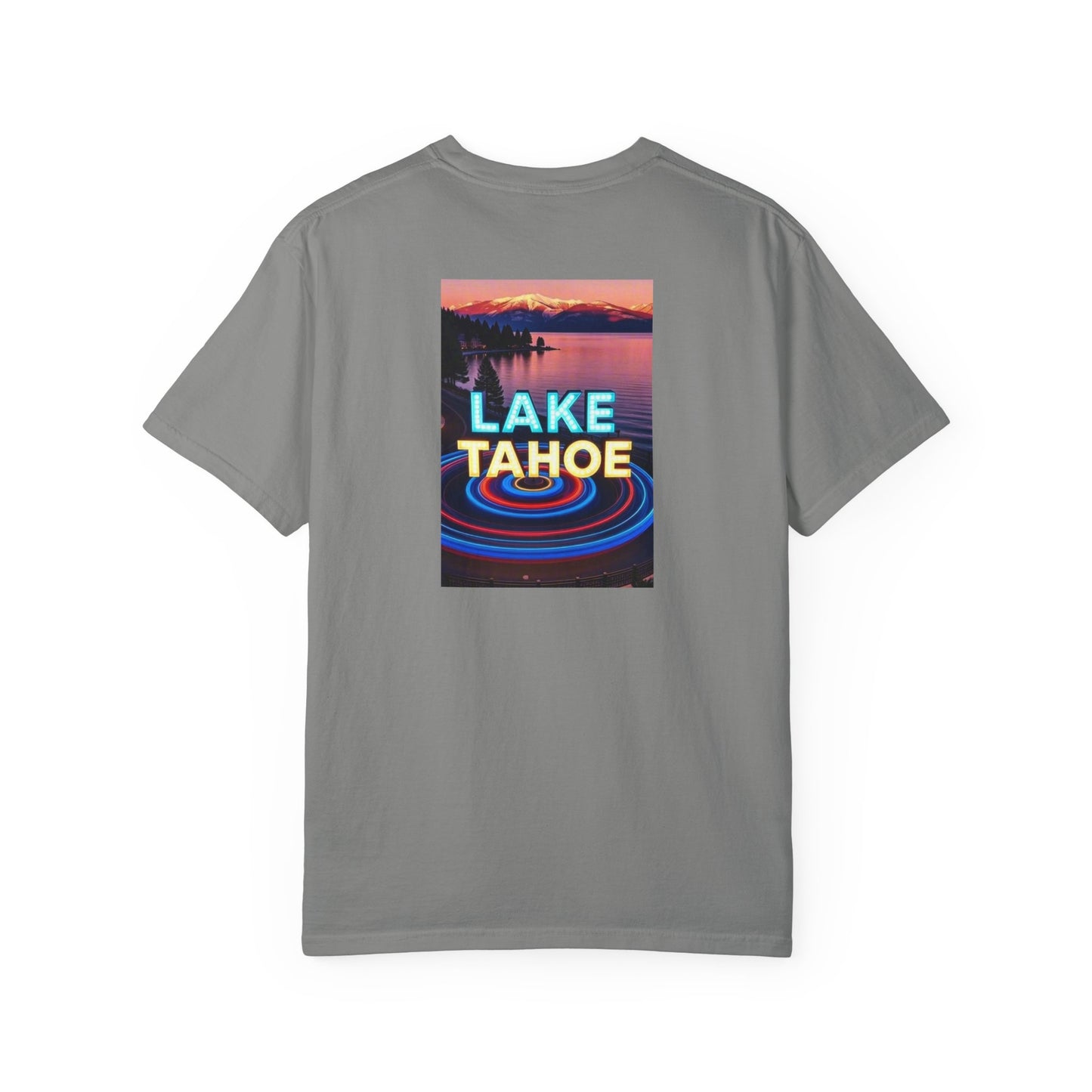 Lake Tahoe California Vintage Retro Back Printed Art Series Cotton Tee - Black Logo