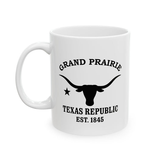 Grand Prairie Texas Vintage Retro Ceramic Mug - Black Logo