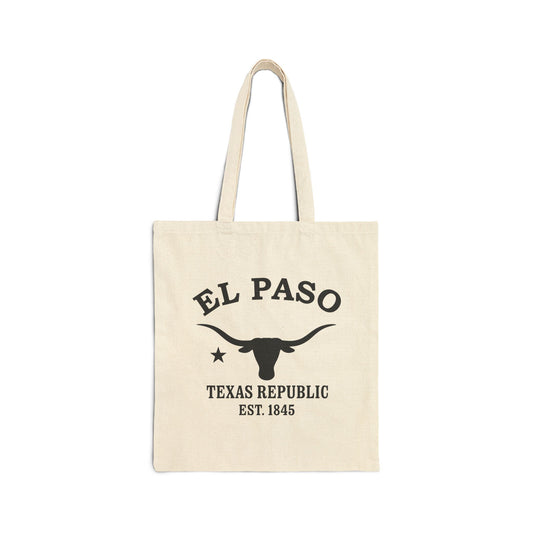 El Paso Texas Vintage Retro Cotton Canvas Tote Bag - Black Logo