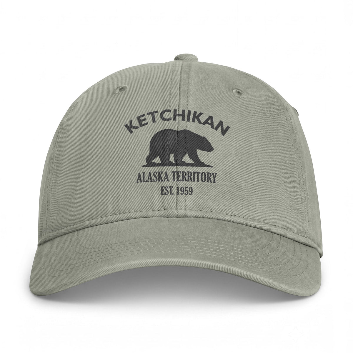 Ketchikan Alaska Distressed Cotton Cap - Charcoal Print Logo