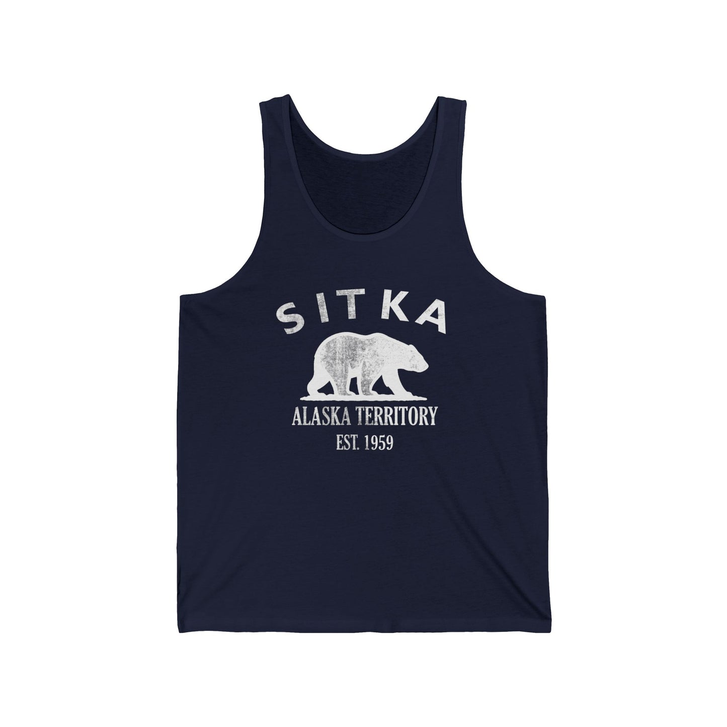 Sitka Alaska Vintage Retro Unisex Cotton Jersey Tank Top - White Logo