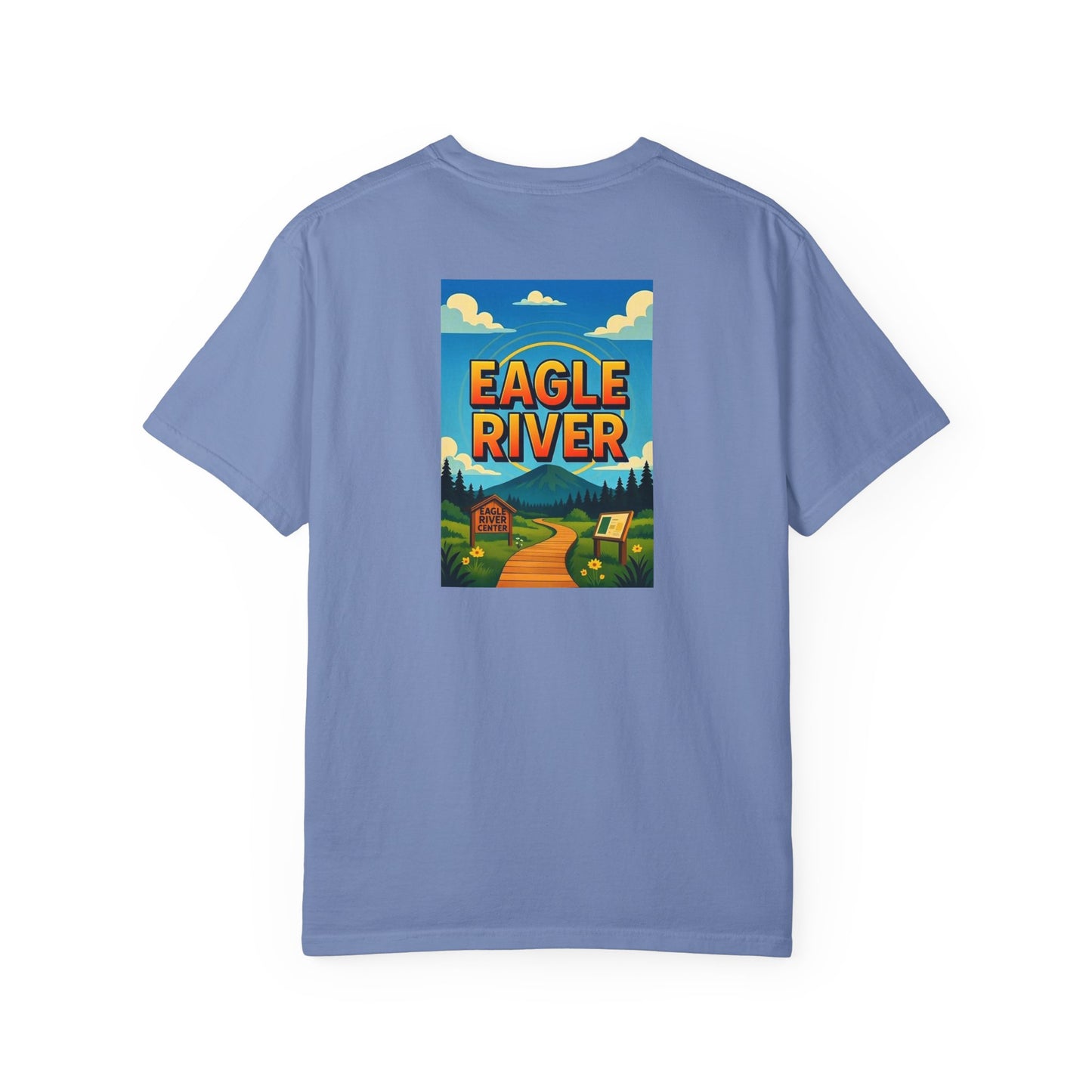 Eagle River Alaska Vintage Retro Back Printed Art Series Cotton Tee - Black Logo