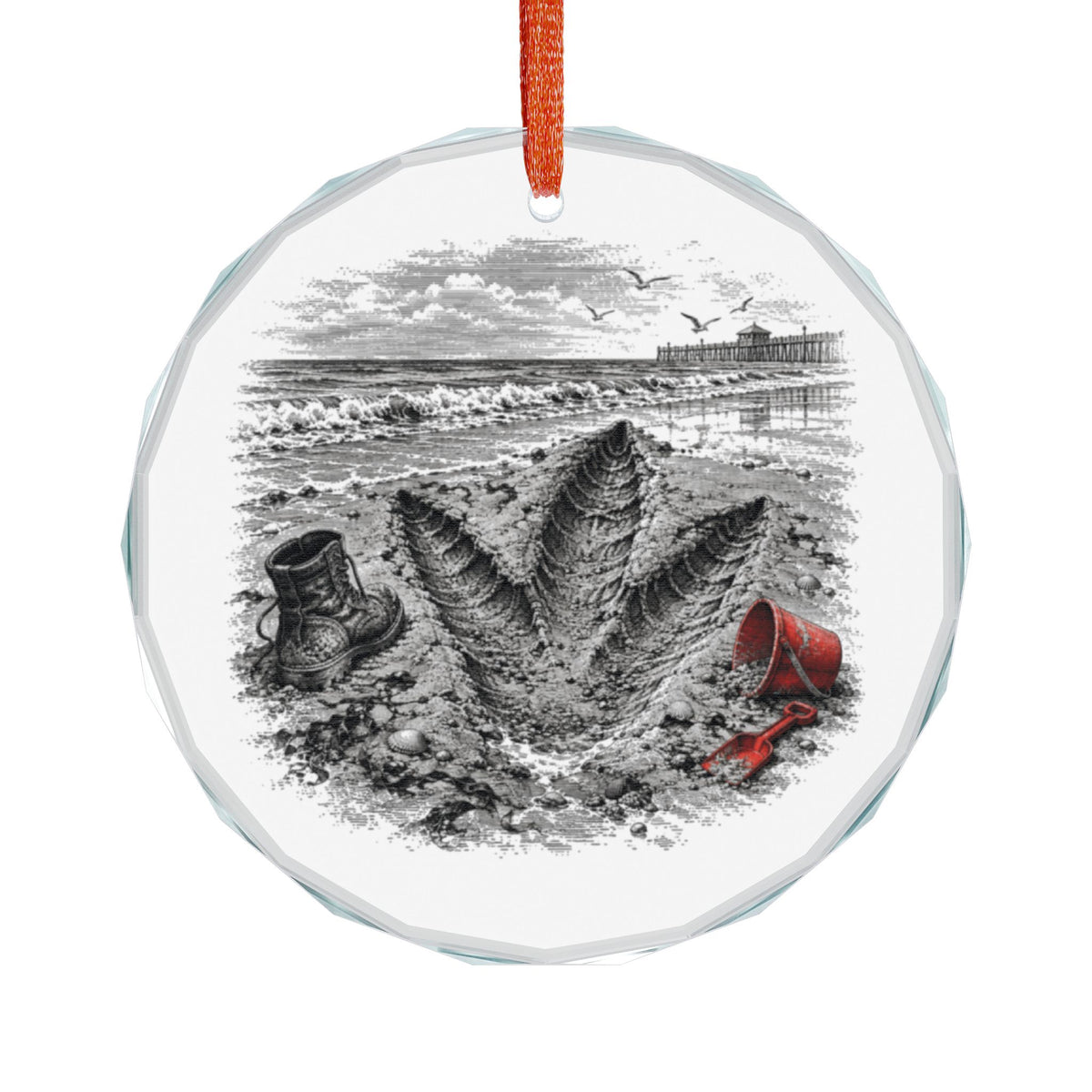 Clearwater Florida Holiday Ornament, Giant Penguin Footprint, Crystal Glass Ornament Hanging on White