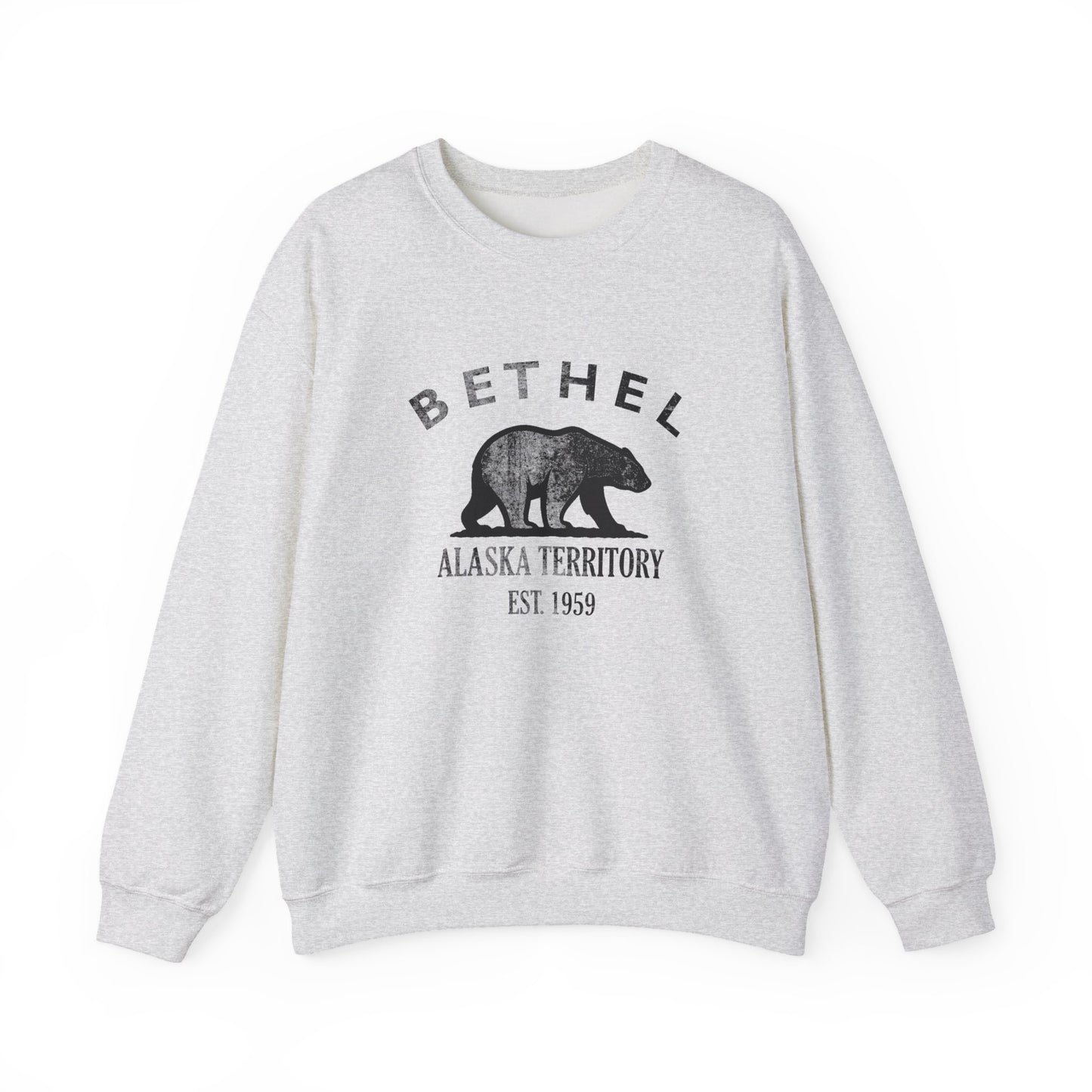Bethel Alaska Vintage Retro Unisex Heavy Crewneck Sweatshirt - Black Logo