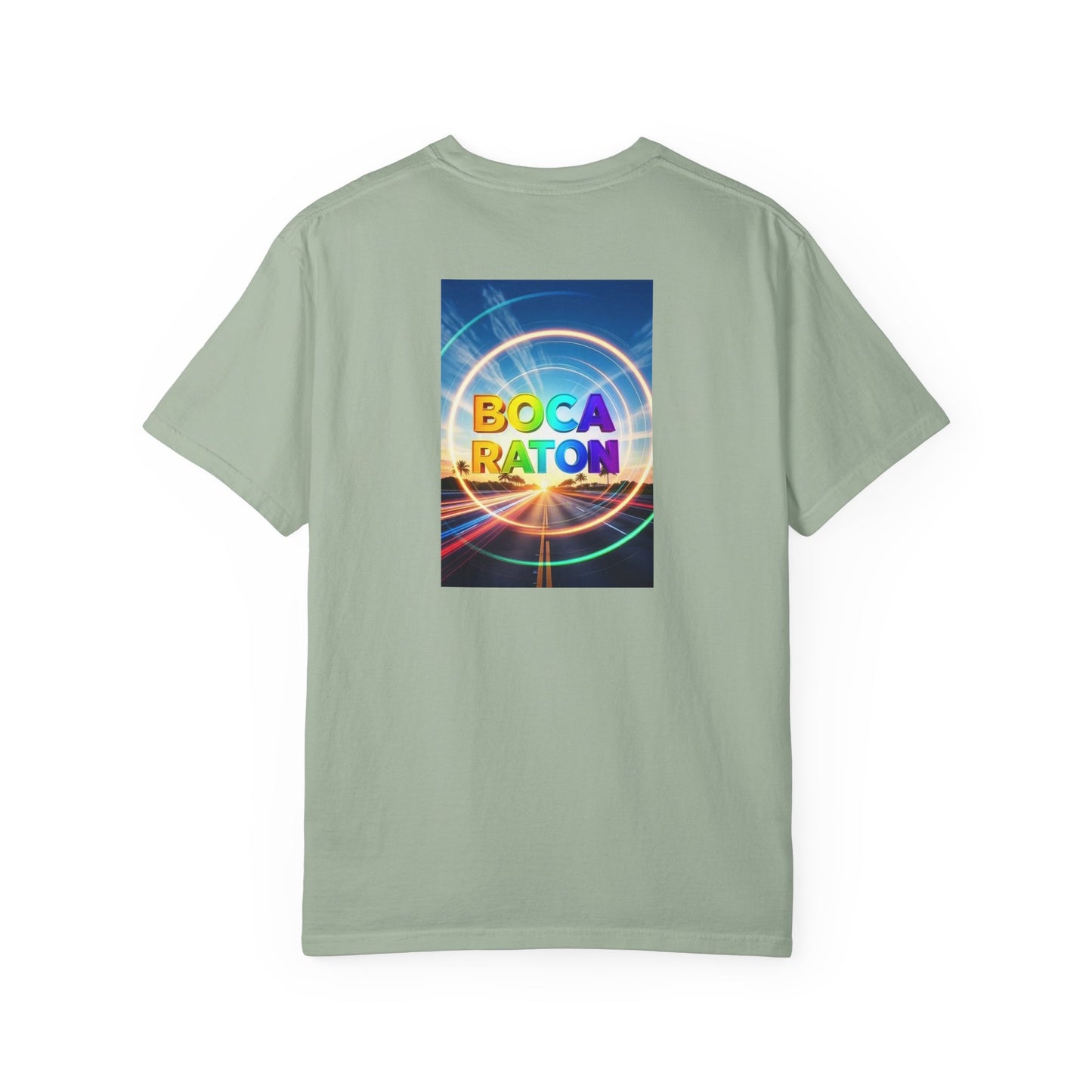 Boca Raton Florida Vintage Retro Back Printed Art Series Cotton Tee - Black Logo