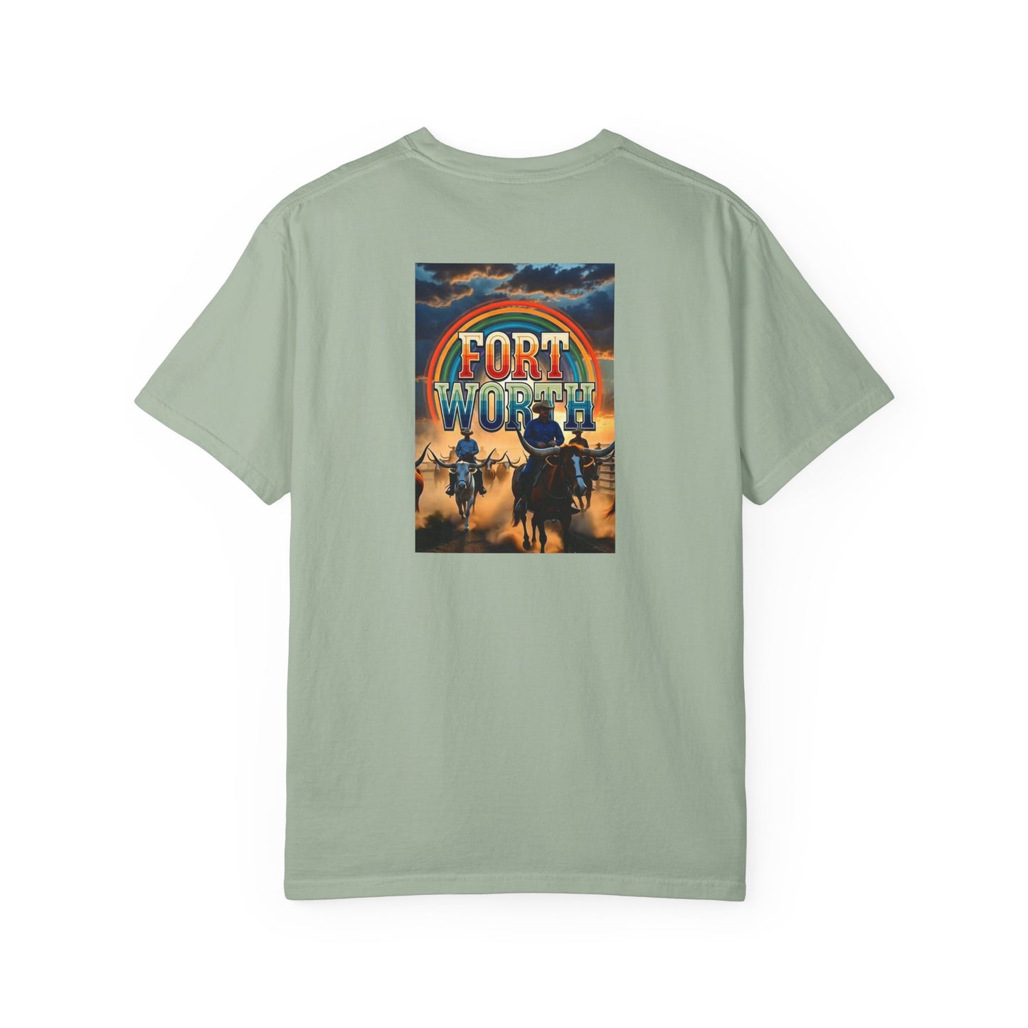 Fort Worth Texas Vintage Retro Back Printed Art Series Cotton Tee - Black Logo