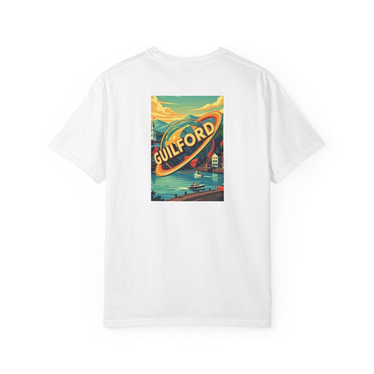 Guilford Connecticut Vintage Retro Back Printed Art Series Cotton Tee - Black Logo