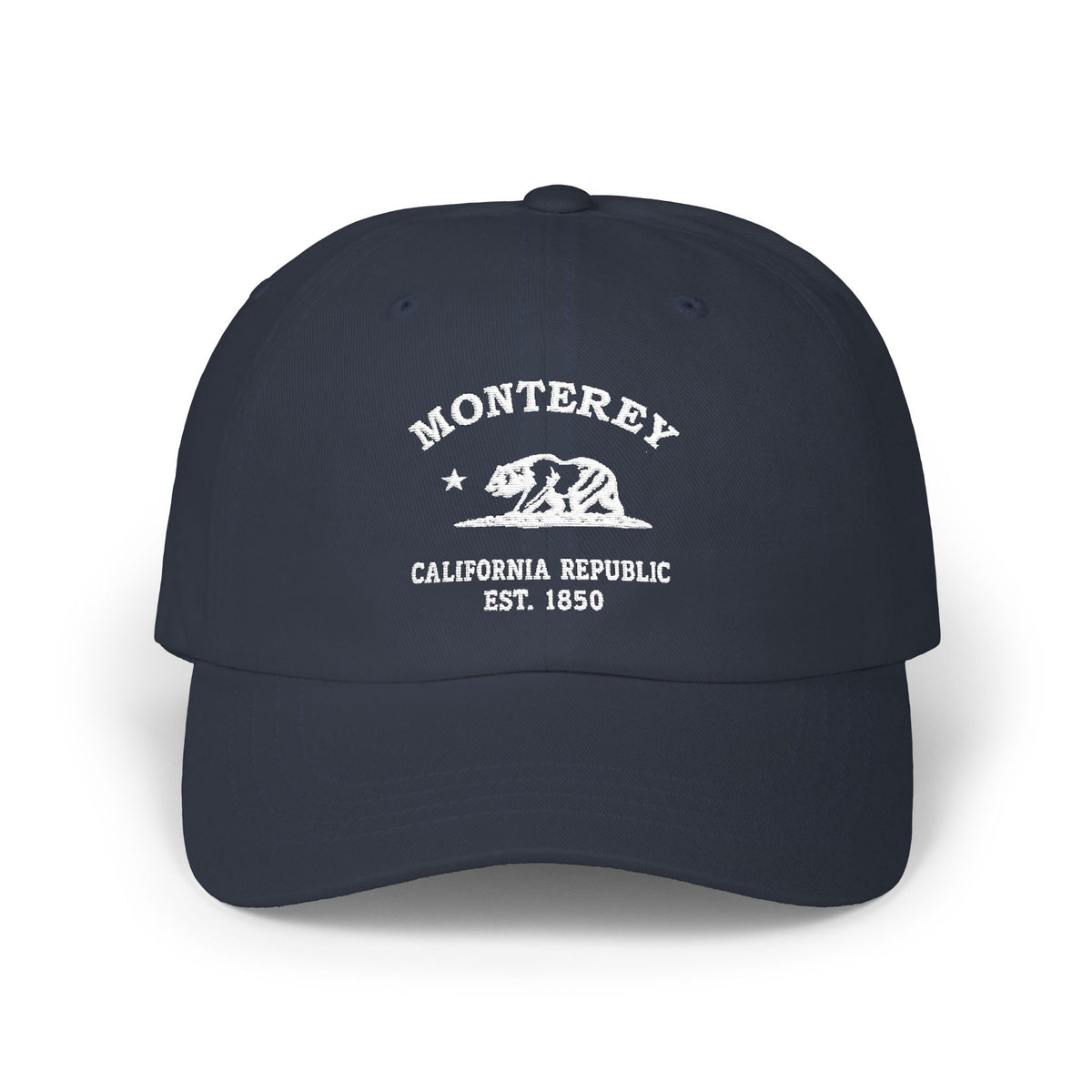 Monterey California Vintage Retro Embroidered Cotton Cap, Navy, White Logo