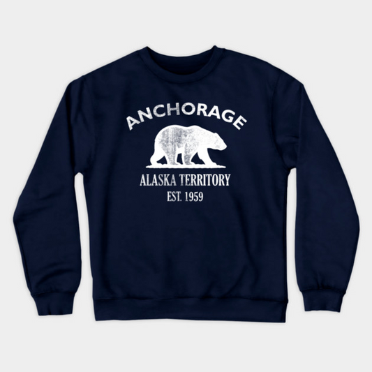 Anchorage Alaska Vintage Retro Crewneck Sweatshirt - White Logo - Various Colors