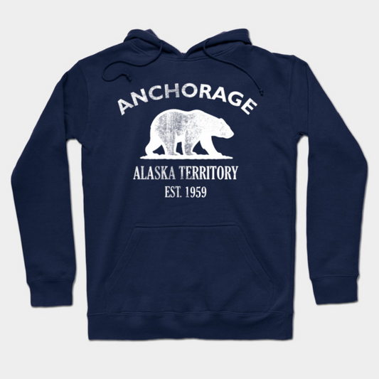 Anchorage Alaska Vintage Retro Hoodie - White Logo - Various Colors