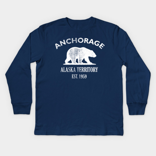 Anchorage Alaska Vintage Retro Kids Long-Sleeve T-Shirt - White Logo - Various Colors