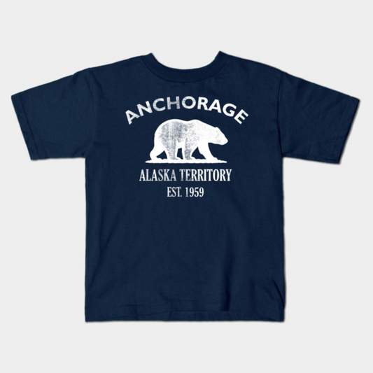 Anchorage Alaska Vintage Retro Kids T-Shirt - White Logo - Various Colors