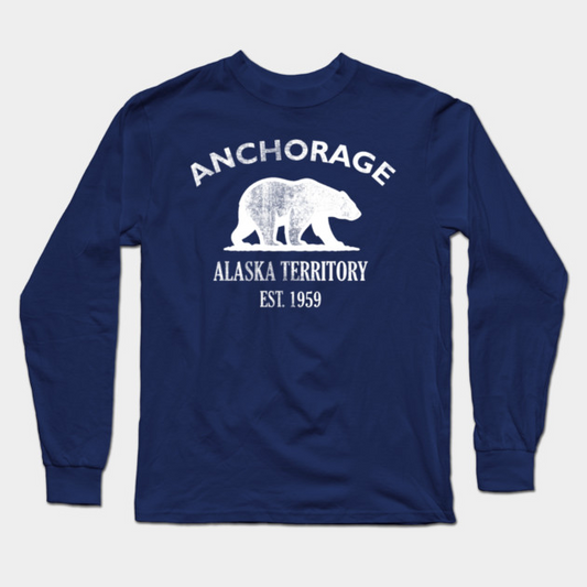 Anchorage Alaska Vintage Retro Adult Long-Sleeve T-Shirt - White Logo - Various Colors