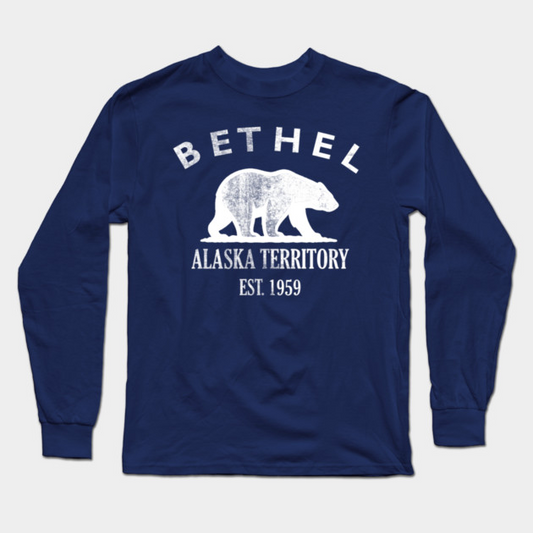 Bethel Alaska Vintage Retro Adult Long-Sleeve T-Shirt - White Logo - Various Colors