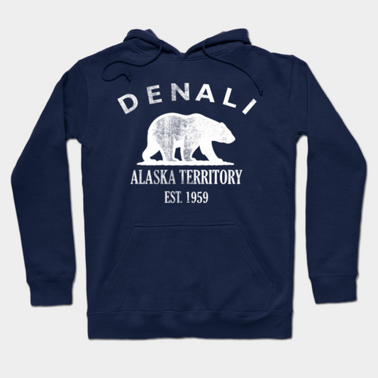 Denali Alaska Vintage Retro Hoodie - White Logo - Various Colors