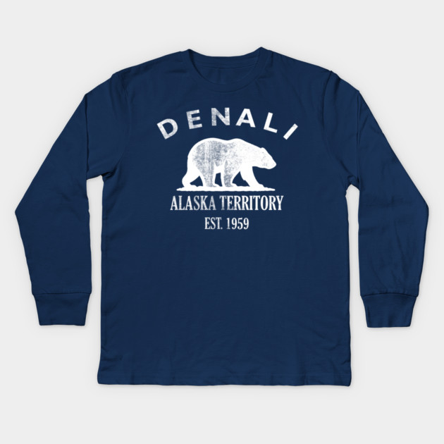 Denali Alaska Vintage Retro Kids Long-Sleeve T-Shirt - White Logo - Various Colors