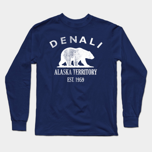 Denali Alaska Vintage Retro Adult Long-Sleeve T-Shirt - White Logo - Various Colors