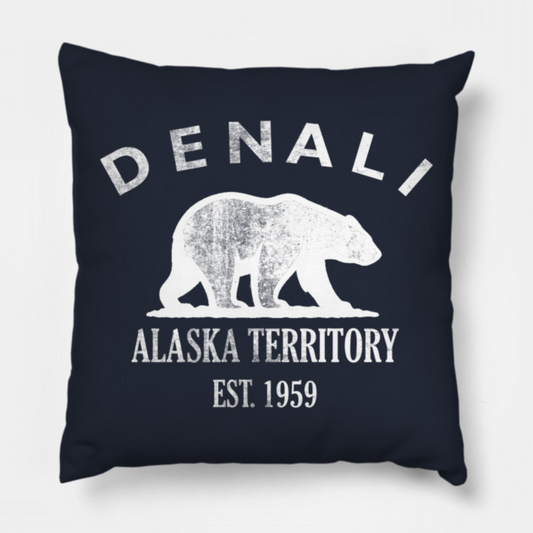 Denali Alaska Vintage Retro Throw-Pillow - White Logo