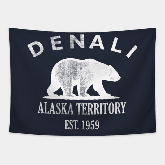 Denali Alaska Vintage Retro Tapestry - White Logo