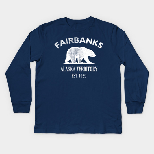Fairbanks Alaska Vintage Retro Kids Long-Sleeve T-Shirt - White Logo - Various Colors