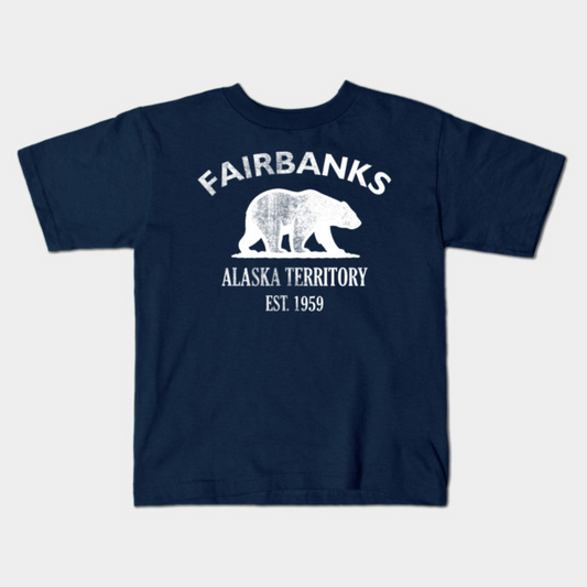 Fairbanks Alaska Vintage Retro Kids T-Shirt - White Logo - Various Colors