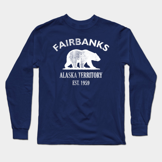 Fairbanks Alaska Vintage Retro Adult Long-Sleeve T-Shirt - White Logo - Various Colors