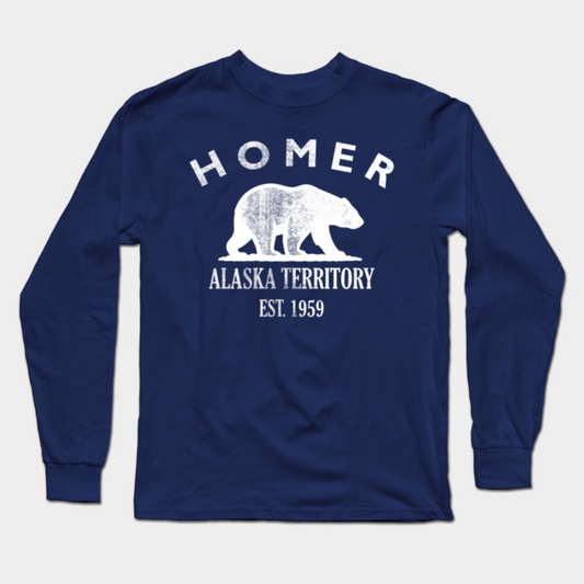 Homer Alaska Vintage Retro Adult Long-Sleeve T-Shirt - White Logo - Various Colors