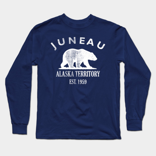 Juneau Alaska Vintage Retro Adult Long-Sleeve T-Shirt - White Logo - Various Colors