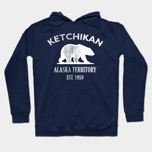 Ketchikan Alaska Vintage Retro Hoodie - White Logo - Various Colors