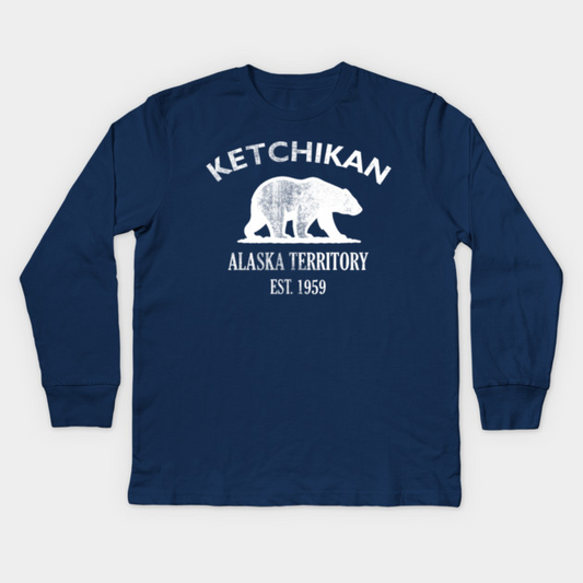 Ketchikan Alaska Vintage Retro Kids Long-Sleeve T-Shirt - White Logo - Various Colors