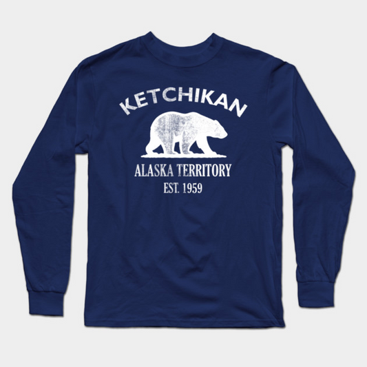 Ketchikan Alaska Vintage Retro Adult Long-Sleeve T-Shirt - White Logo - Various Colors
