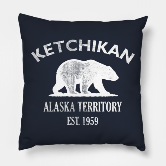 Ketchikan Alaska Vintage Retro Throw-Pillow - White Logo