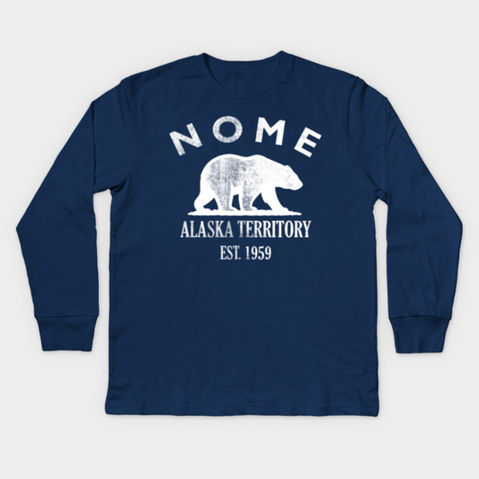 Nome Alaska Vintage Retro Kids Long-Sleeve T-Shirt - White Logo - Various Colors
