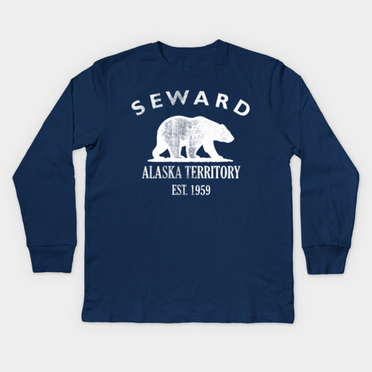 Seward Alaska Vintage Retro Kids Long-Sleeve T-Shirt - White Logo - Various Colors