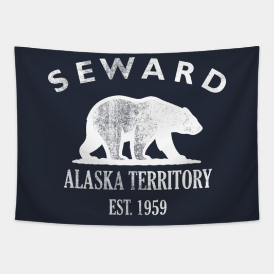 Seward Alaska Vintage Retro Tapestry - White Logo