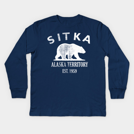 Sitka Alaska Vintage Retro Kids Long-Sleeve T-Shirt - White Logo - Various Colors