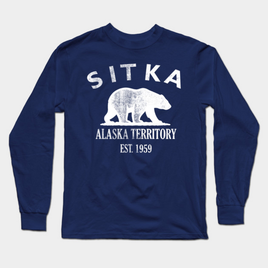 Sitka Alaska Vintage Retro Adult Long-Sleeve T-Shirt - White Logo - Various Colors